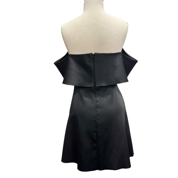 Sandro Black A-Line Cocktail Dress with Flutter Sleeves Mini Size 3 Black Satin - Picture 4 of 15